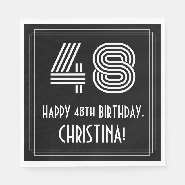 48th Birthday: Art Deco Inspired Look "48" + Name Napkin (Front)