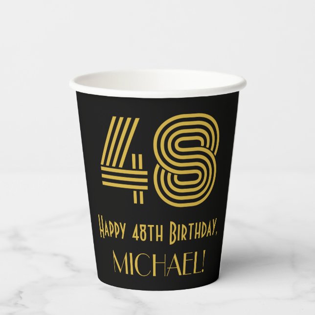 48th Birthday: Art Deco Inspired Look “48” & Name Paper Cups (Back)