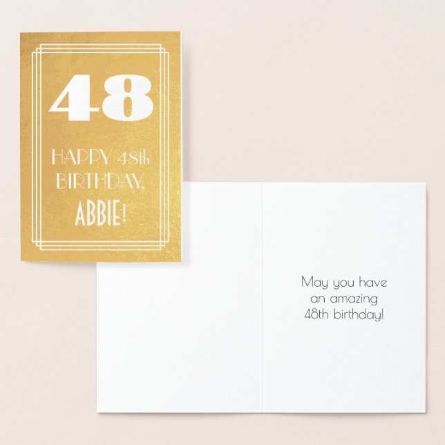 48th Birthday ~ Art Deco Style "48" & Custom Name Foil Card (Display)