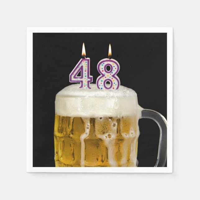 48th Birthday Beer on black Napkin (Front)