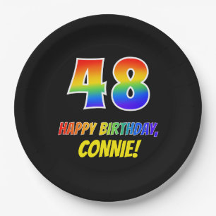 48th Birthday: Bold, Fun, Simple, Rainbow 48 Paper Plate