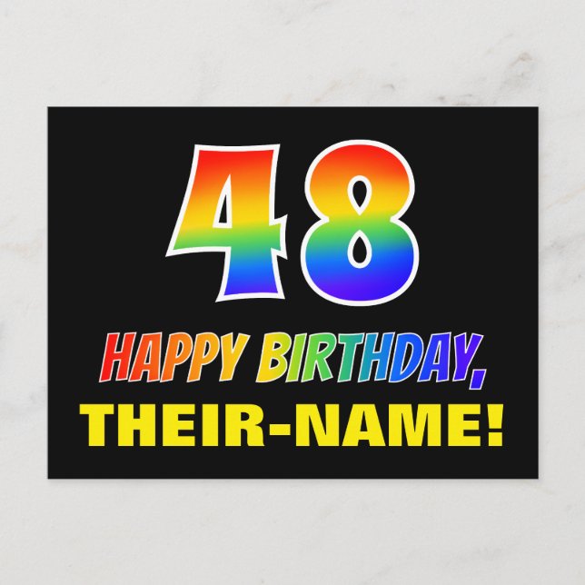 48th Birthday: Bold, Fun, Simple, Rainbow 48 Postcard (Front)