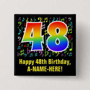 48th Birthday: Colorful Music Symbols, Rainbow 48 15 Cm Square Badge