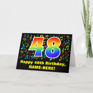 48th Birthday: Colorful Music Symbols & Rainbow 48 Card