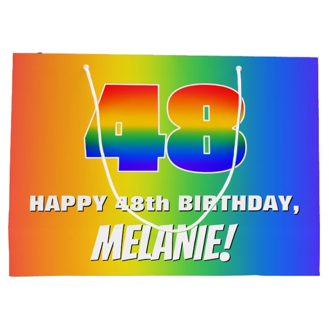 48th Birthday: Colourful, Fun Rainbow Pattern # 48 Large Gift Bag (Back)