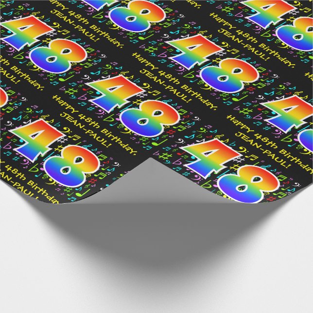 48th Birthday: Colourful Music Symbols, Rainbow 48 Wrapping Paper (Corner)