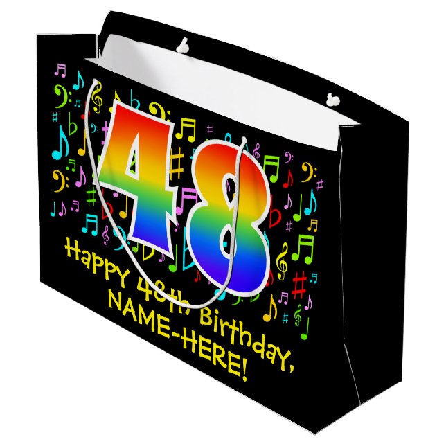 48th Birthday - Colourful Music Symbols, Rainbow 4 Large Gift Bag (Back Angled)