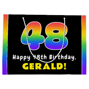 48th Birthday: Colourful Rainbow # 48, Custom Name Large Gift Bag