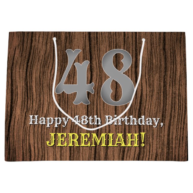 48th Birthday: Country Western Inspired Look, Name Large Gift Bag (Front)