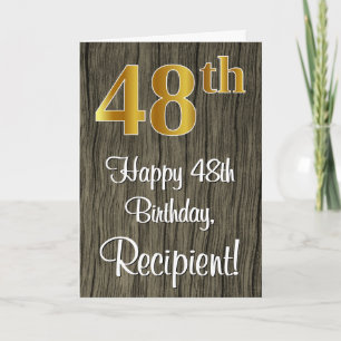 48th Birthday: Elegant Faux Gold Look #, Faux Wood Card