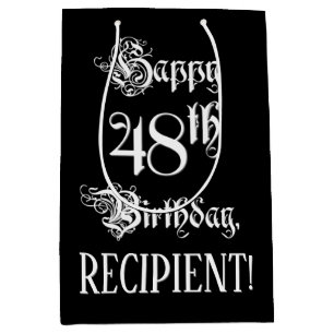 48th Birthday: Fancy, Elegant Script + Custom Name Medium Gift Bag