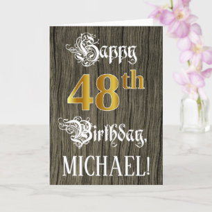 48th Birthday: Faux Gold Look + Faux Wood Pattern Card