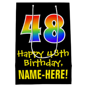 48th Birthday: Fun, Bold, Colourful, Rainbow "48" Medium Gift Bag