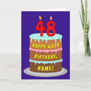 48th Birthday: Fun Cake and Candles + Custom Name Card