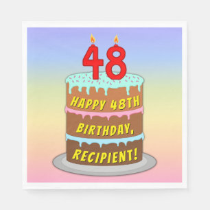 48th Birthday: Fun Cake and Candles + Custom Name Napkin