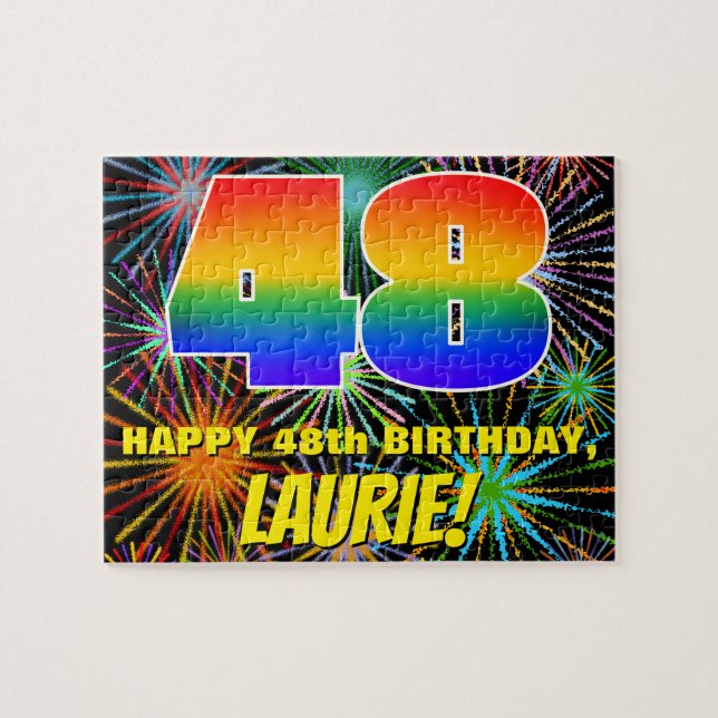 48th Birthday: Fun, Colourful Celebratory Firework Jigsaw Puzzle (Horizontal)