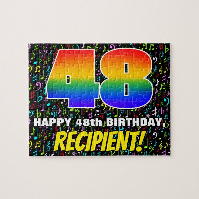 48th Birthday — Fun, Colourful Music Symbols & “48 Jigsaw Puzzle (Horizontal)