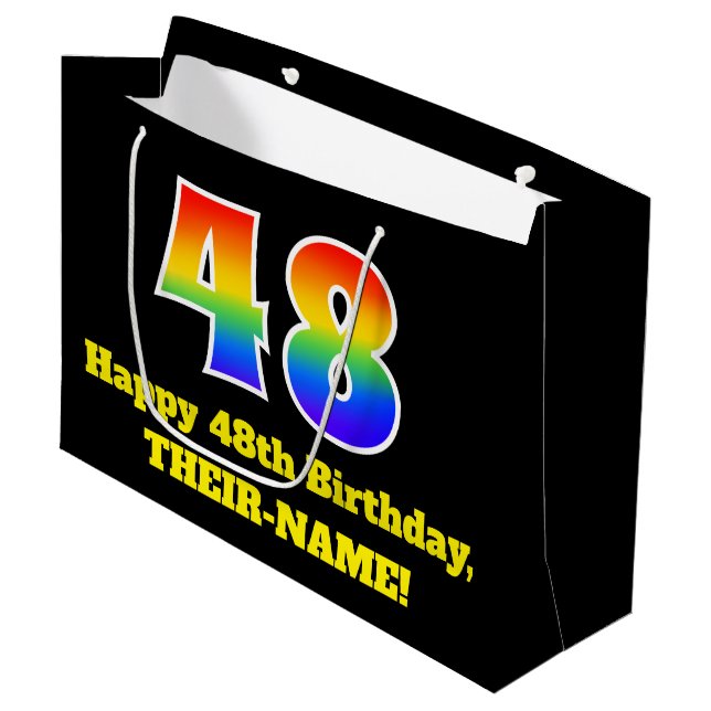48th Birthday ~ Fun, Colourful, Vibrant, Rainbow 4 Large Gift Bag (Front Angled)