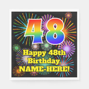 48th Birthday: Fun Fireworks Pattern + Rainbow 48 Napkin