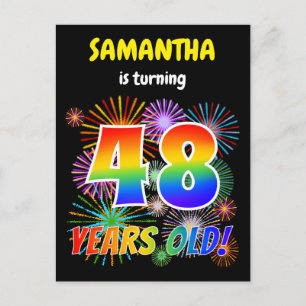 48th Birthday - Fun Fireworks, Rainbow Look "48" Postcard