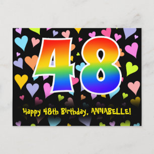 48th Birthday: Fun Hearts Pattern, Rainbow 48 Postcard