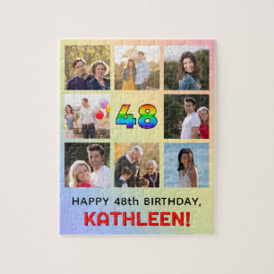 48th Birthday: Fun Rainbow #, Custom Name & Photos Jigsaw Puzzle