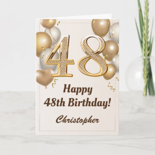 48th Birthday Gold Balloons and Confetti Birthday Card