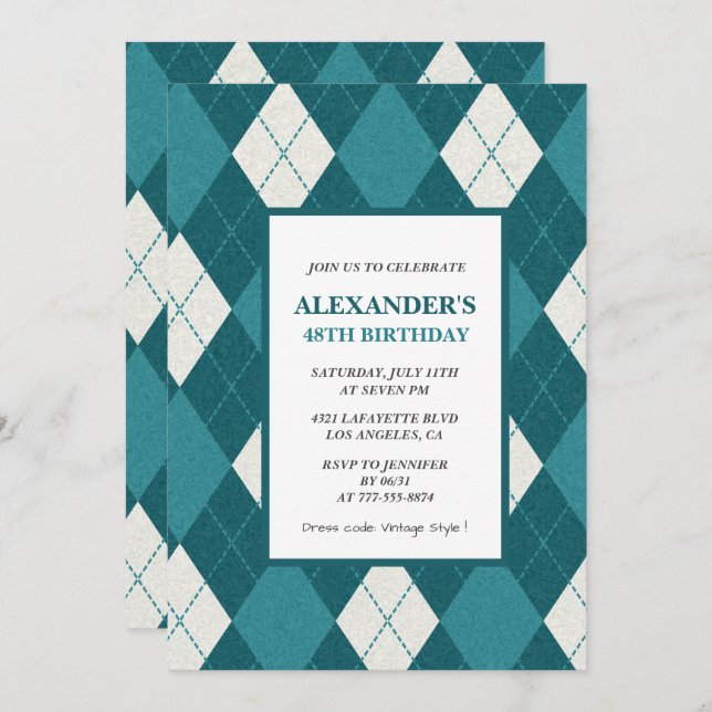 48th birthday invitations Men Vintage Blue (Front/Back)