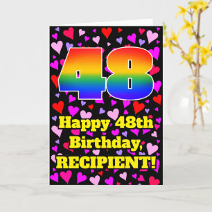 48th Birthday: Loving Hearts Pattern, Rainbow # 48 Card