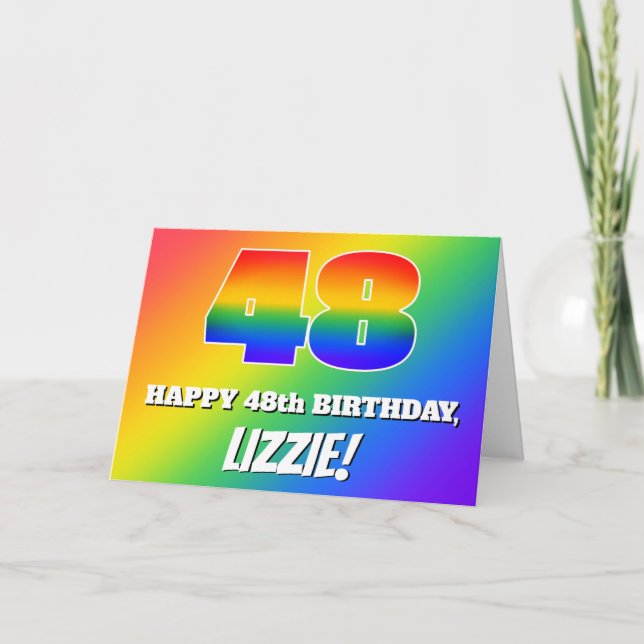 48th Birthday: Multicolored Rainbow Pattern # 48 Card (Front)