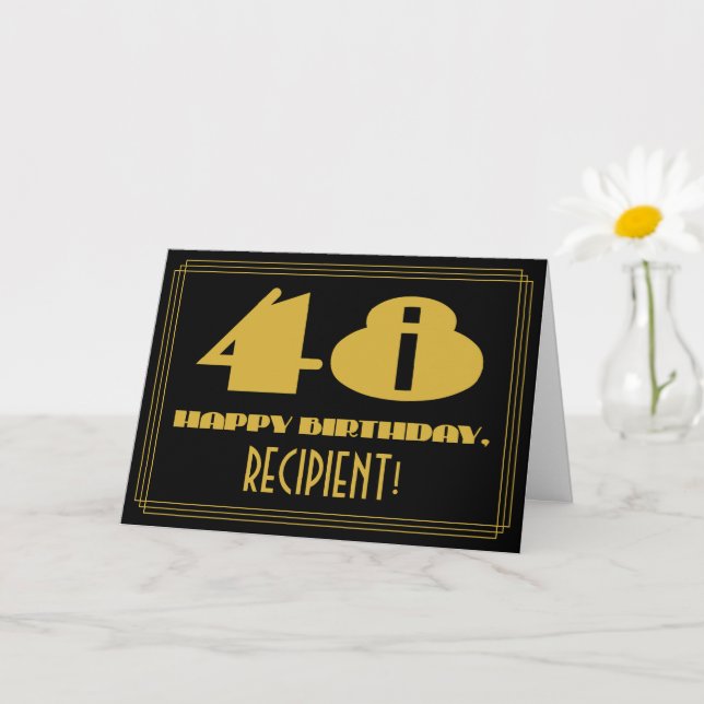 48th Birthday: Name + Art Deco Inspired Look "48" Card (Small Plant)