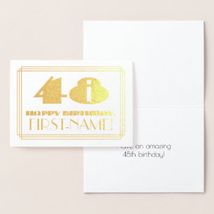 48th Birthday; Name + Art Deco Inspired Look "48" Foil Card