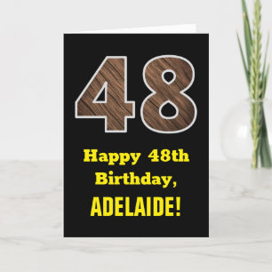 48th Birthday: Name, Faux Wood Grain Pattern "48" Card