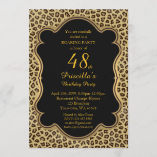 48th,Birthday Party 48th,Cheetah, Black & Gold Invitation