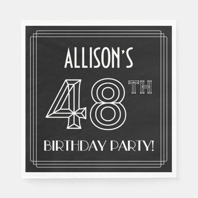 48th Birthday Party: Art Deco Style + Custom Name Napkin (Front)