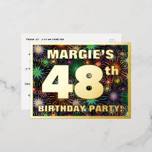 48th Birthday Party: Bold, Colourful Fireworks Loo Foil Invitation Postcard