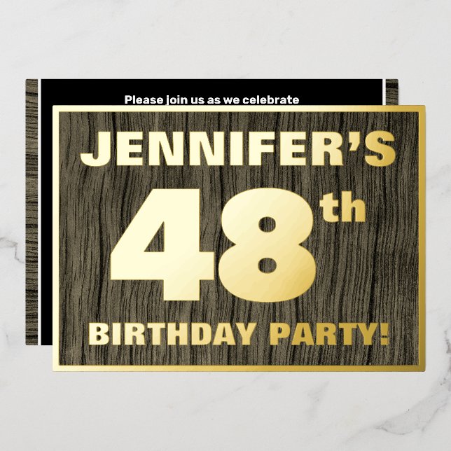 48th Birthday Party: Bold, Faux Wood Grain Pattern (Front/Back)