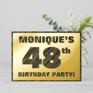 48th Birthday Party — Bold, Faux Wood Grain Text