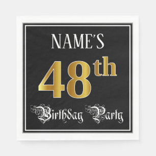 48th Birthday Party — Fancy Script, Faux Gold Lo Napkin