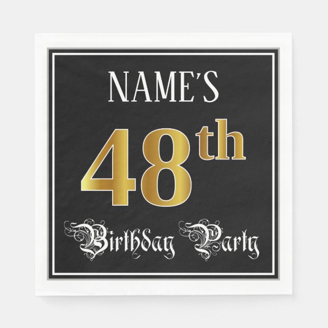48th Birthday Party — Fancy Script, Faux Gold Look Napkin (Front)