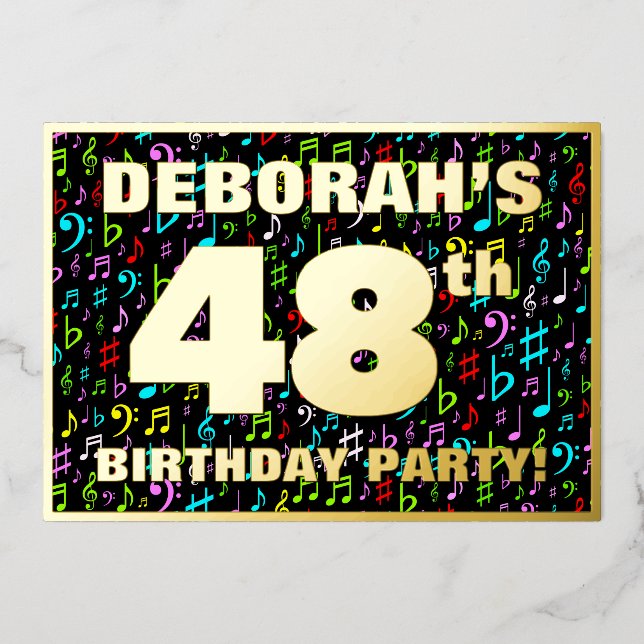 48th Birthday Party — Fun, Colourful Music Symbols (Front)
