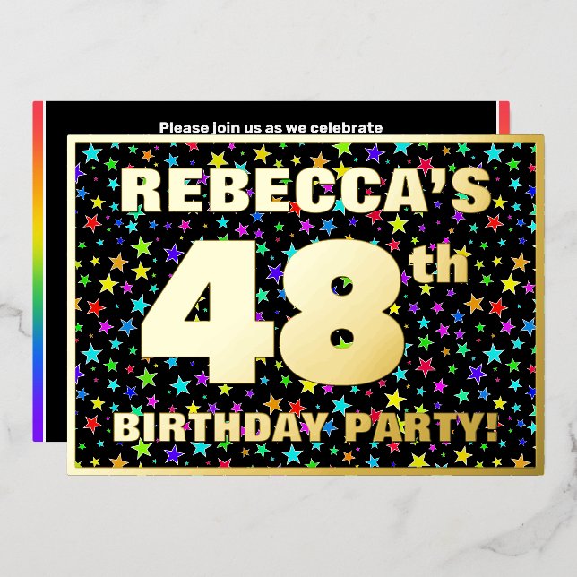 48th Birthday Party — Fun, Colourful Stars Pattern (Front/Back)