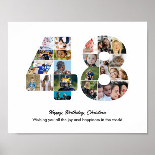 48th Birthday Party Number 48 Photo Collage Poster