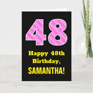 48th Birthday: Pink Stripes and Hearts "48" + Name Card