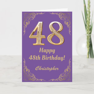 48th Birthday Purple and Gold Glitter Frame Card