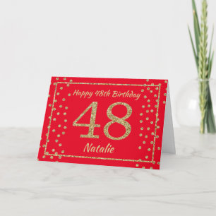 48th Birthday Red and Gold Glitter Confetti Card