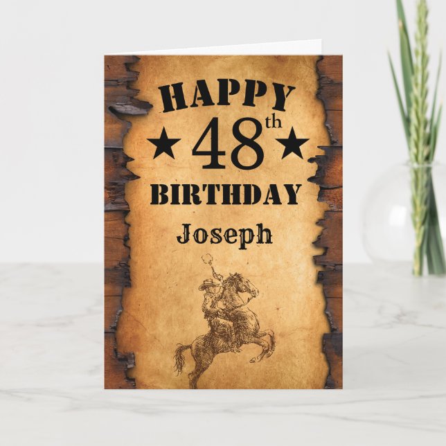 48th Birthday Rustic Country Western Cowboy Horse Card (Front)