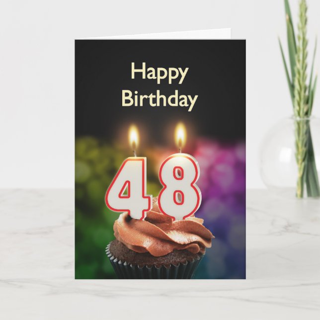 48th Birthday with cake and candles Card (Front)