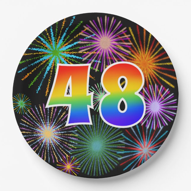 48th Event - Fun, Colourful, Bold, Rainbow 48 Paper Plate (Front)