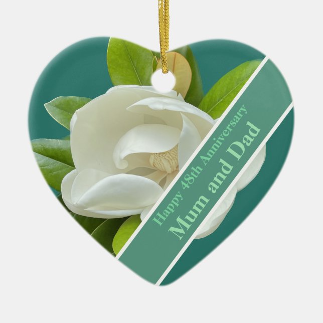 48th Wedding Anniversary Ceramic Tree Decoration (Front)